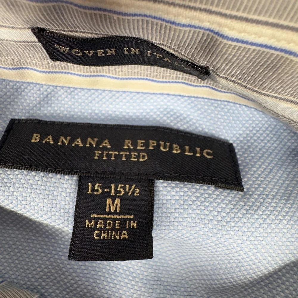 Banana Republic Dress Shirt Mens M 15-15.5 Grey Blue Striped French Cuff‎ Fitted